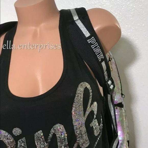 VS Pink Iridescent Flip Bling Campus Backpack main image 4